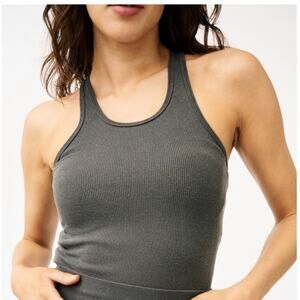 NWT Groceries Apparel Ribbed Tencel Tank Grey Eucalyptus Scoop Neck Size Large